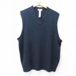 L★古着 ドッカーズ ケーブル ニット ベスト メンズ アクリル Vネック 紺 ネイビー 25oct01 中古 トップス