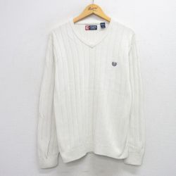 XL★古着 チャップス 長袖 セーター メンズ ワンポイントロゴ コットン Vネック 白 ホワイト 25oct01 中古 ニット トップス