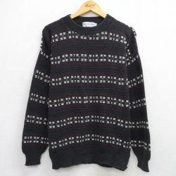 L★古着 長袖 セーター メンズ 90年代 90s 総柄 クルーネック 黒他 ブラック 【spe】 25oct01 中古 ニット トップス