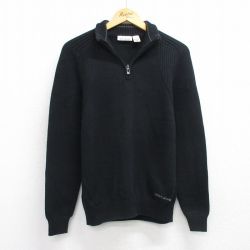 S★古着 ダナキャラン DKNY 長袖 ハーフジップ セーター メンズ ワンポイントロゴ ラグラン コットン 黒 ブラック 25oct01 中古 ニット トップス