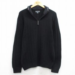 L★古着 長袖 ハーフジップ セーター メンズ 無地 黒 ブラック 25oct01 中古 ニット トップス