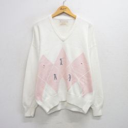 XL★古着 長袖 セーター メンズ 90年代 90s ゴルフ コットン Vネック 白 ホワイト 25oct01 中古 ニット トップス