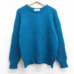 M★古着 エルエルビーン LLBEAN 長袖 セーター メンズ 80年代 80s 無地 ラグラン ウール クルーネック 水色 25oct01 中古 ニット トップス