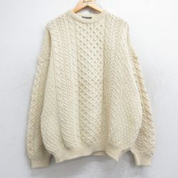 XL★古着 ブラー二ー 長袖 アラン フィッシャーマン ケーブル セーター メンズ 90年代 90s 大きいサイズ クルーネック アイルランド製 生成り 【spe】 25oct01 中古 ニット トップス