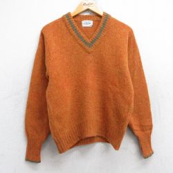 S★古着 ピューリタン 長袖 セーター メンズ 70年代 70s 無地 ウール Vネック オレンジ 25oct01 中古 ニット トップス