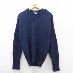 XL★古着 長袖 コマンド セーター メンズ 00年代 00s ミリタリー 無地 ヒジ当て ウール Vネック USA製 紺 ネイビー 25oct01 中古 ニット トップス