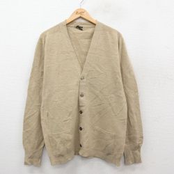 L★古着 長袖 ニット カーディガン メンズ 80年代 80s 無地 ラグラン ラムウール イングランド製 ベージュ カーキ 25oct01 中古 トップス