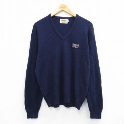 L★古着 長袖 セーター メンズ 80年代 80s ナチュラルライトビール Vネック USA製 紺 ネイビー 25oct03 中古 ニット トップス