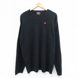 XL★古着 ラルフローレン Ralph Lauren ポロジーンズ 長袖 ブランド セーター メンズ ワンポイントロゴ 星条旗 クルーネック 黒 ブラック 25oct03 中古 ニット トップス