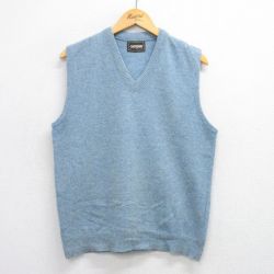 M★古着 キャンパス ニット ベスト メンズ 80年代 80s ウール Vネック USA製 薄紺 ネイビー 25oct03 中古 トップス