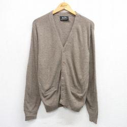 L★古着 ジャンセン 長袖 ニット カーディガン メンズ 80年代 80s USA製 茶 ブラウン 25oct03 中古 トップス