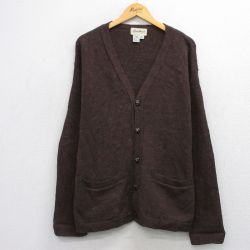 XL★古着 エディーバウアー 長袖 ニット カーディガン メンズ 90年代 90s ヒジ当て スエード使用 ウール USA製 濃茶 ブラウン 25oct03 中古 トップス
