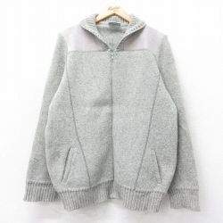 L★古着 長袖 フルジップ ニット カーディガン メンズ 90年代 90s スエード使用 ウール ショールカラー ニュージーランド製 グレー 25oct04 中古 トップス