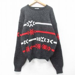 L★古着 長袖 セーター メンズ 90年代 90s ウール クルーネック 濃グレー他 25oct04 中古 ニット トップス