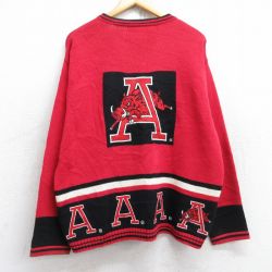 L★古着 長袖 ニット カーディガン メンズ 00年代 00s アーカンソーレイザーバックス 赤他 レッド 25oct04 中古 トップス