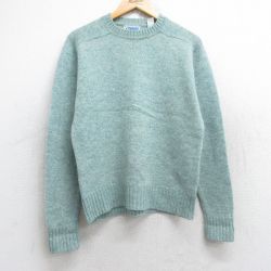 S★古着 EMS 長袖 セーター メンズ 80年代 80s 無地 ラグラン ウール クルーネック 緑 グリーン 25oct04 中古 ニット トップス