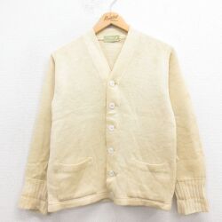 XS★古着 長袖 ビンテージ レタード ニット カーディガン メンズ 60年代 60s ウール USA製 生成り 25oct08 中古 トップス