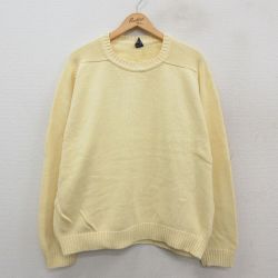 XL★古着 長袖 セーター メンズ 90年代 90s 大きいサイズ コットン クルーネック USA製 黄 イエロー 25oct09 中古 ニット トップス