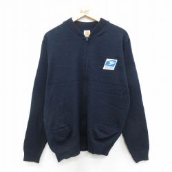 XL★古着 長袖 フルジップ ニット カーディガン メンズ 90年代 90s USPS アクリル 濃紺 ネイビー 【spe】 25oct09 中古 トップス