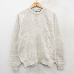 L★古着 長袖 セーター メンズ 90年代 90s クルーネック USA製 薄ベージュ系 カーキ 25oct09 中古 ニット トップス