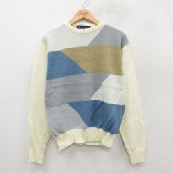 L★古着 長袖 セーター メンズ 90年代 90s アクリル クルーネック 生成り他 25oct09 中古 ニット トップス