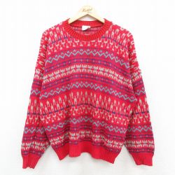 XL★古着 長袖 セーター メンズ 90年代 90s 大きいサイズ アクリル クルーネック USA製 赤他 レッド 25oct09 中古 ニット トップス