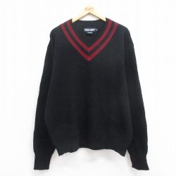 XL★古着 ラルフローレン Ralph Lauren ポロゴルフ 長袖 ブランド セーター メンズ 90年代 90s Vネック 黒 ブラック 25oct09 中古 ニット トップス