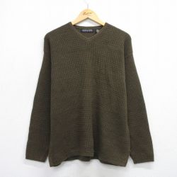 L★古着 STRUCTURE 長袖 セーター メンズ Vネック 濃緑 グリーン 25oct10 中古 ニット トップス