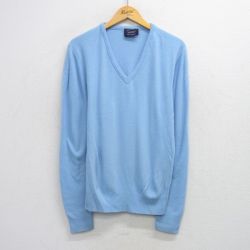 S★古着 長袖 セーター メンズ 90年代 90s アクリル Vネック USA製 薄紺 ネイビー 25oct10 中古 ニット トップス
