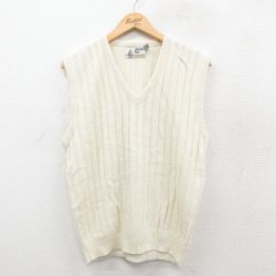 S★古着 ロンドンフォグ ニット ベスト メンズ 90年代 90s アクリル Vネック USA製 白系 ホワイト 25oct10 中古 トップス
