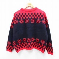 L★古着 長袖 セーター メンズ 90年代 90s ウール クルーネック 赤他 レッド 25oct10 中古 ニット トップス