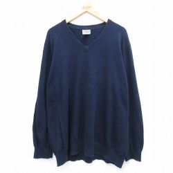 XL★古着 エルエルビーン LLBEAN 長袖 セーター メンズ 00年代 00s 大きいサイズ カシミヤ カシミア Vネック 紺 ネイビー 25oct10 中古 ニット トップス