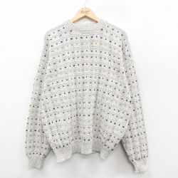 XL★古着 バンヒューセン 長袖 セーター メンズ 90年代 90s コットン クルーネック USA製 薄グレー 霜降り他 25oct11 中古 ニット トップス