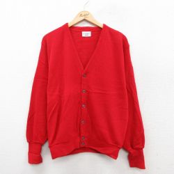 M★古着 長袖 ニット カーディガン メンズ 90年代 90s アクリル USA製 赤 レッド 25oct11 中古 トップス