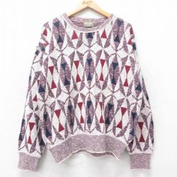L★古着 長袖 セーター メンズ 90年代 90s コットン クルーネック USA製 エンジ他 25oct15 中古 ニット トップス
