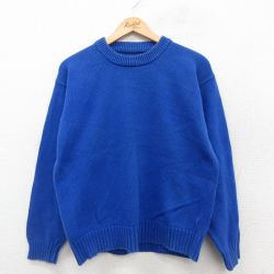 M★古着 エディーバウアー 長袖 セーター メンズ 90年代 90s コットン クルーネック 青 ブルー 25oct17 中古 ニット トップス