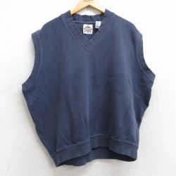 XL★古着 リーボック REEBOK ゴルフ ニット ベスト メンズ 無地 大きいサイズ コットン Vネック 紺 ネイビー 25oct20 中古 トップス