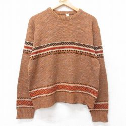 M★古着 長袖 セーター メンズ 90年代 90s アクリル クルーネック 茶他 ブラウン 25oct22 中古 ニット トップス