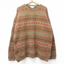 XL★古着 エルエルビーン LLBEAN 長袖 セーター メンズ 90年代 90s フェアアイル 大きいサイズ ウール クルーネック スコットランド製 茶他 ブラウン 【spe】 25oct22 中古 ニット トップス