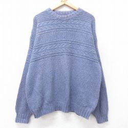 XL★古着 エルエルビーン LLBEAN 長袖 セーター メンズ 80年代 80s 大きいサイズ コットン クルーネック USA製 薄紺 ネイビー 25oct22 中古 ニット トップス