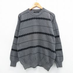 L★古着 長袖 セーター メンズ コットン クルーネック グレー 25oct22 中古 ニット トップス
