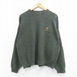 XL★古着 リー Lee 長袖 セーター メンズ 90年代 90s SATRUN 大きいサイズ コットン クルーネック USA製 濃緑 グリーン 25oct22 中古 ニット トップス