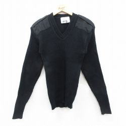 S★古着 長袖 コマンド セーター メンズ ミリタリー ヒジ肩当て アクリル Vネック 黒 ブラック 25oct23 中古 ニット トップス