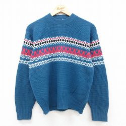 S★古着 長袖 セーター メンズ 80年代 80s アクリル クルーネック 紺系 ネイビー 25oct23 中古 ニット トップス