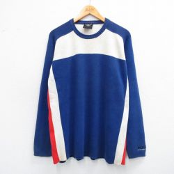 XL★古着 ラルフローレン Ralph Lauren ポロジーンズ 長袖 ブランド セーター メンズ 00年代 00s ラグラン コットン クルーネック 紺他 ネイビー 25oct24 中古 ニット トップス