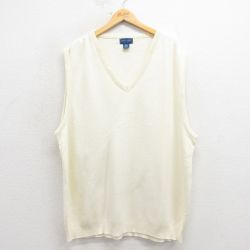 XL★古着 タウンクラフト ニット ベスト メンズ 90年代 90s 大きいサイズ アクリル Vネック USA製 白 ホワイト 25oct25 中古 トップス
