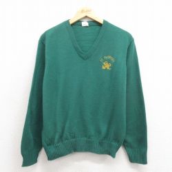 L★古着 長袖 セーター メンズ 80年代 80s ファイティングアイリッシュ アクリル Vネック カナダ製 緑 グリーン 25oct25 中古 ニット トップス