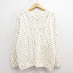 XL★古着 エディーバウアー 長袖 ケーブル セーター メンズ 90年代 90s コットン クルーネック 生成り 【spe】 25oct28 中古 ニット トップス