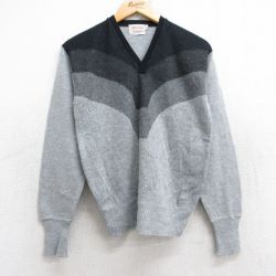 XS★古着 キャンパス 長袖 セーター メンズ 70年代 70s マルチカラー アクリル Vネック グレー他 25oct28 中古 ニット トップス