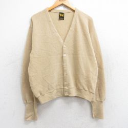 L★古着 Hands Off 長袖 ニット カーディガン メンズ 80年代 80s 無地 アクリル ベージュ カーキ 25oct28 中古 トップス